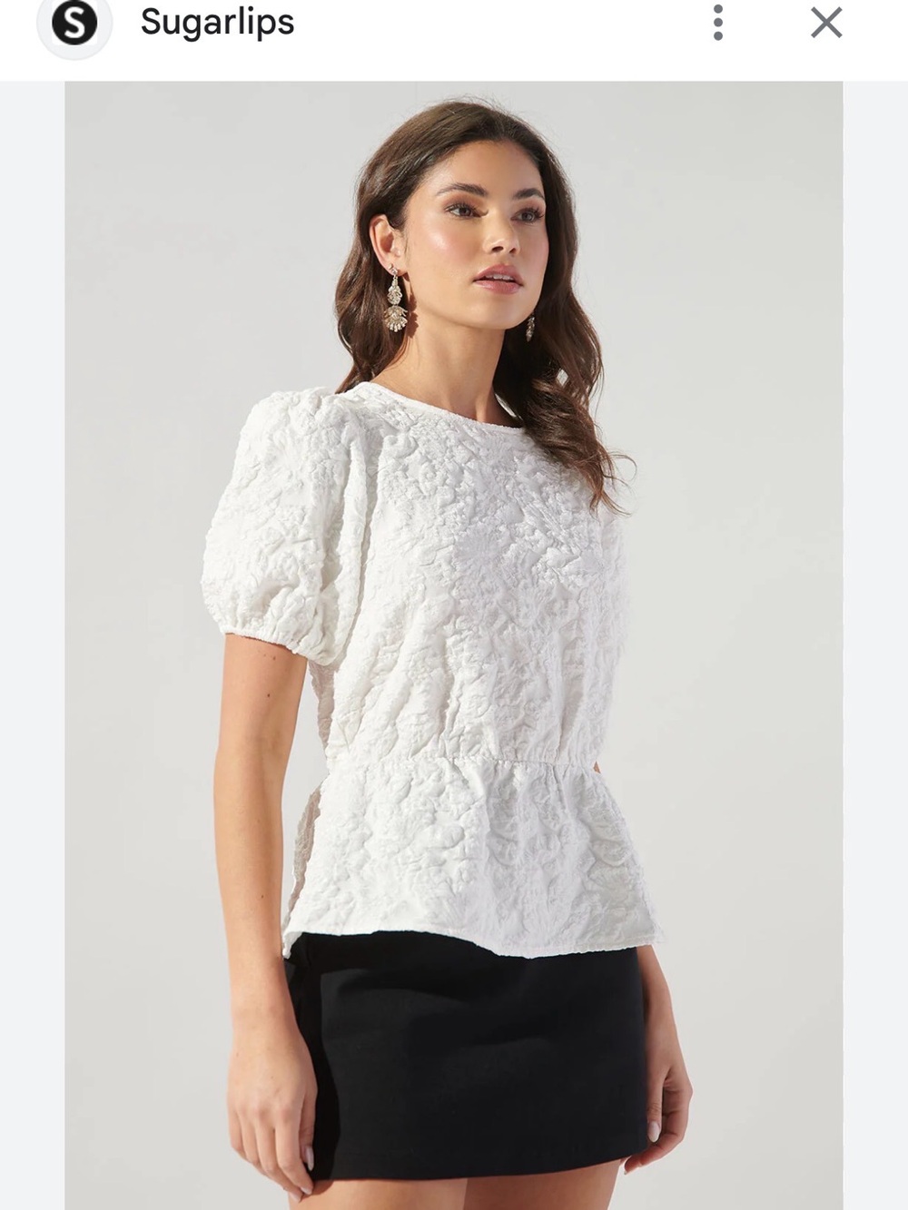 Sugarlips White Textured Puff-Sleeve Peplum Blouse